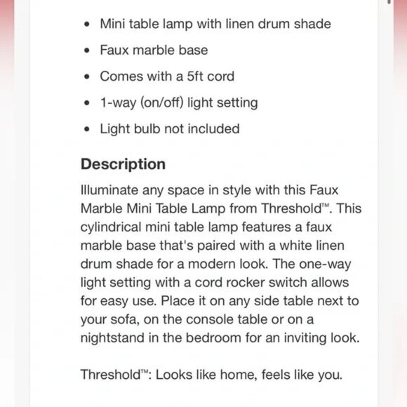 2!!!! THRESHOLD NWT faux marble mini table lamps - Picture 4 of 5